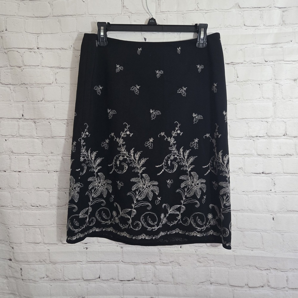 Vtg 90s Skirt Black Embroidered Floral Mini Sz 6 Whimsygoth Fairy Grunge Preppy